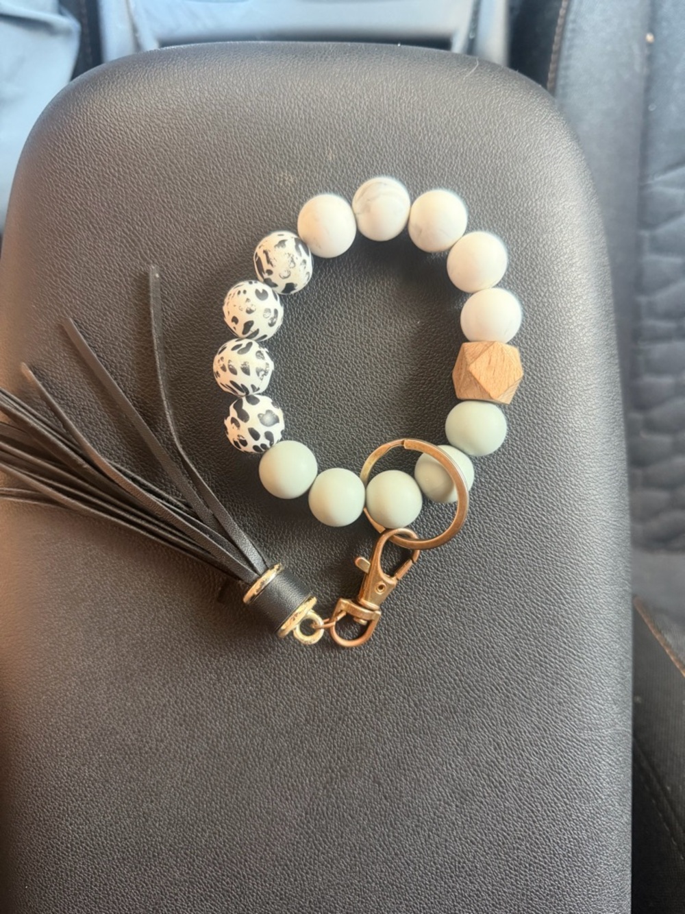 Beaded Tassel Keychain Bracelet - Mint & Black Dalmatian